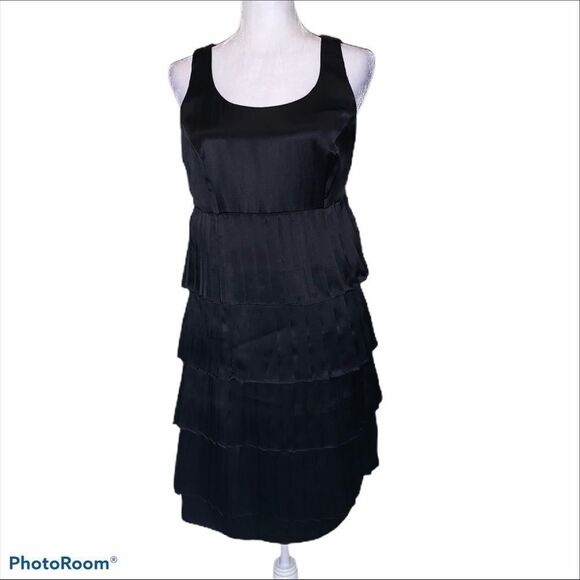 Abaete Dresses & Skirts - Abaete black satin tiered sleeveless dress NWT size 8